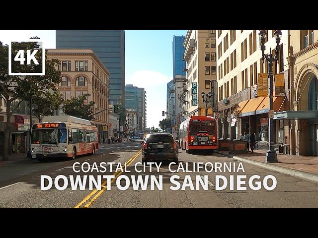 [4K] Driving Downtown San Diego - Broadway, Gaslamp Quarter, Fourth Ave, California, 4K UHD