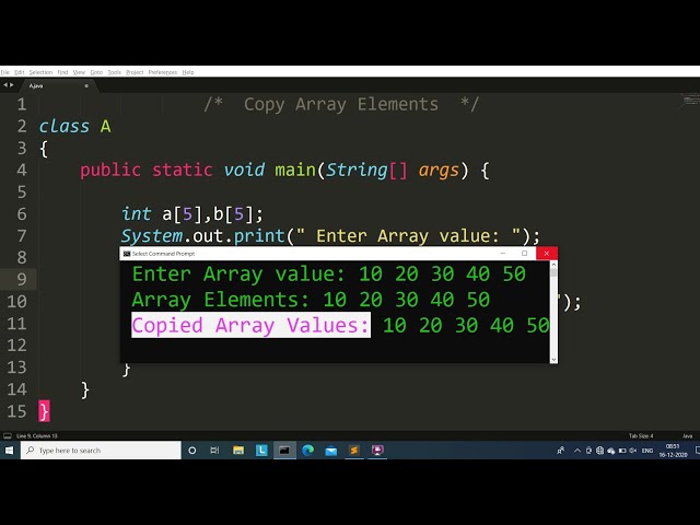 Java program to copy all elements of one array to another | Learn Coding