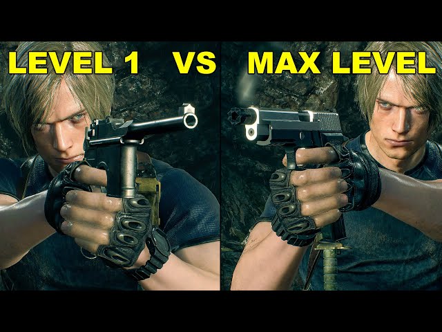 Resident Evil 4 Remake - All Handgun Weapon Damage Comparison (LEVEL 1 VS MAX LEVEL)