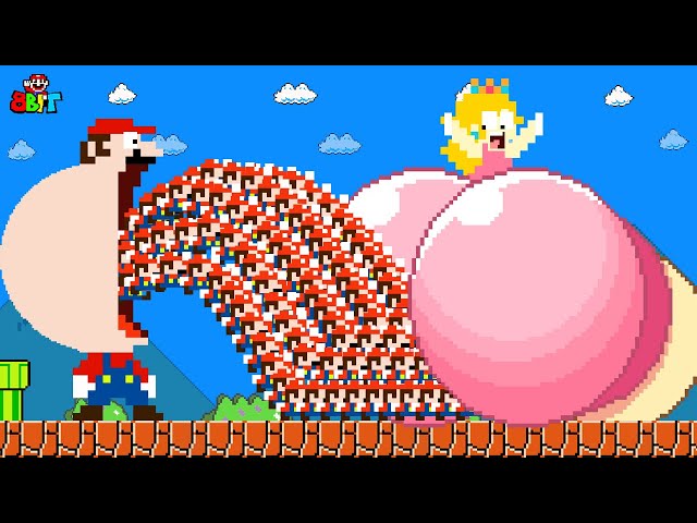 Super Mario Bros. but Mario and 999 tiny Mario turns Peach IDEAL BUTT | Game Animation