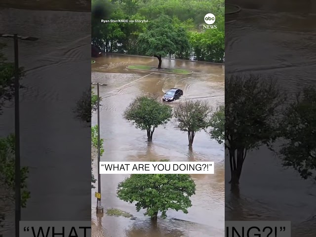 Texas driver gets stuck in floodwater as onlookers scream