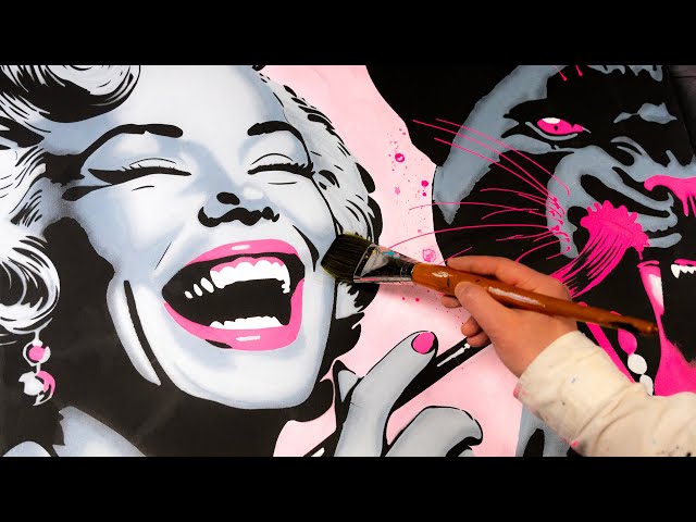 Painting Demo: Marilyn Monroe & Panther in Pink | Pop Art & Street Art Fusion