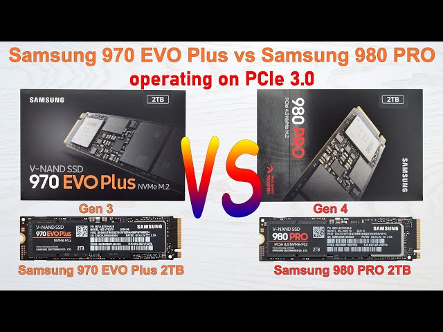 Samsung 970 EVO Plus 2TB (Gen 3) vs Samsung 980 PRO 2TB (Gen 4) M.2 NVMe SSDs operating on PCIe 3.0