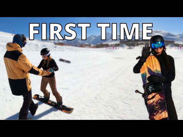 HOW TO SNOWBOARD with REAL BEGINNERS - FIRST TIME to LINKING TURNS
