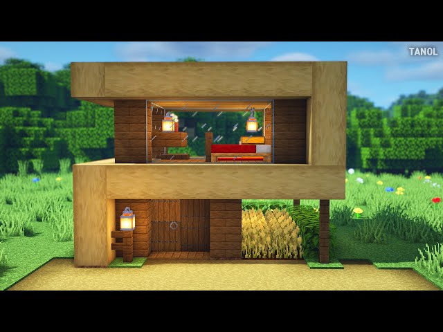 ⚒️ Minecraft : How To Build a Small Survival Wooden Modern House_마인크래프트 건축 : 작은 야생 나무 모던하우스 만들기