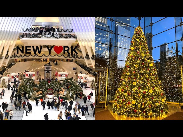 [4K]🇺🇸NYC Christmas Walk🎄 Lower Manhattan, Oculus, Brookfield Place✨⭐Lunch at Sant Ambroeus🍝☕ 2021