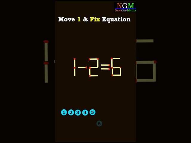 #shorts #trending #matchstick  PUZZLE 134 Move 1 Match Stick & Correct The Equation 1-2=6