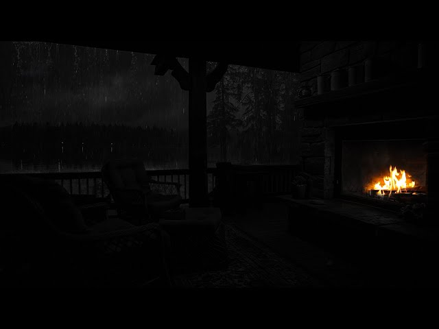 Balcony by the Lakeshore😪Rain & Fireplace Sounds for Nighttime Focus & Relax - Fireside Ambiance