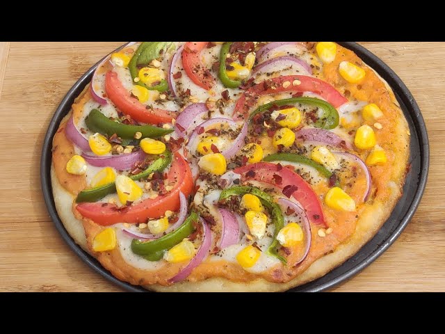 Homemade pizza recipe, No cheese, No yeast,No oven,kadai! With delicious white and red sauce recipe.