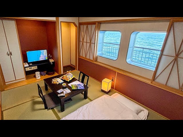A 16-hour long-distance overnight ferry journey in a deluxe Japanese-style room with a terrace.