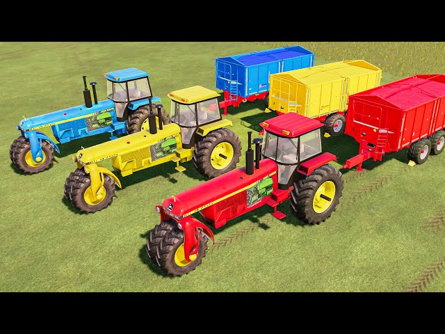 Tractor of Colors! Making Wood Chips from Colored Poplar! w/ 3 Wheels John Deere Tractors! FS19