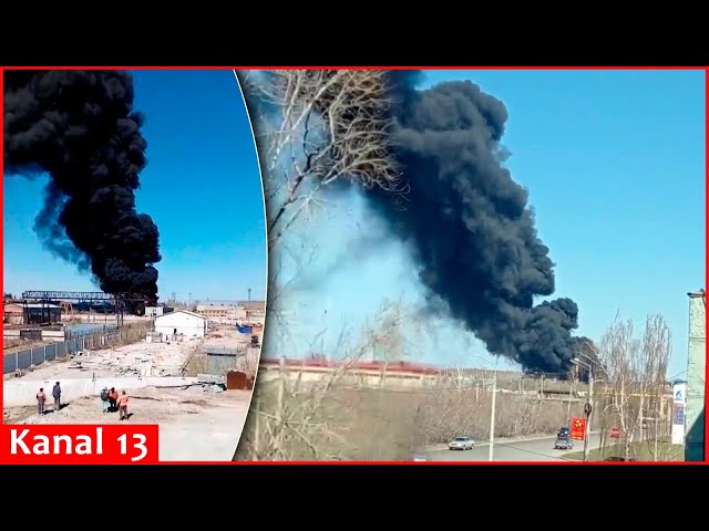 Another footage of strong fire in fuel storage tanks at an oil base in Russia