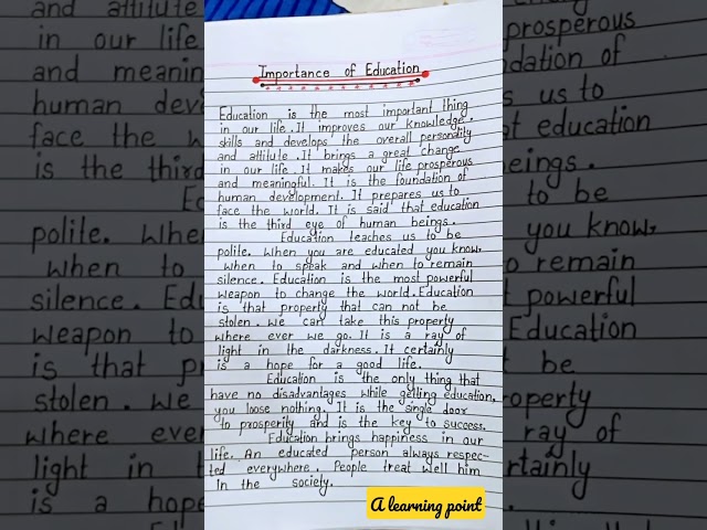 Essay on "Importance of Education" in English/Paragraph of Importance of Education@alearningpoint