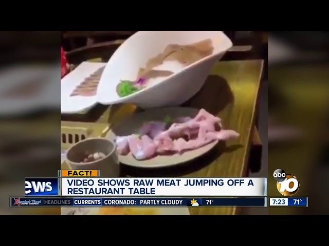 Video shows raw meat jumping off table?