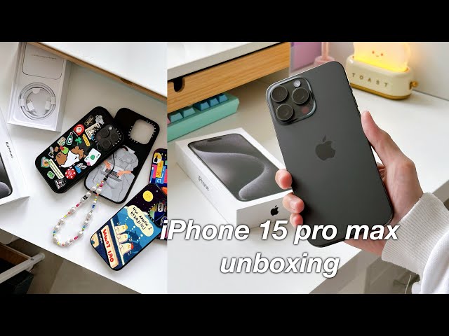 iPhone 15 Pro Max Black Titanium aesthetic unboxing + accessories