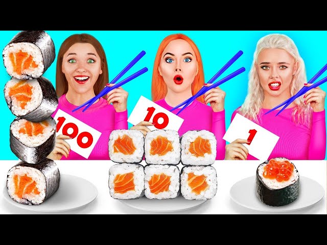 100 LAYERS of FOOD CHALLENGE | Cheap & Expensive Food for 24 Hours by RATATA POWER