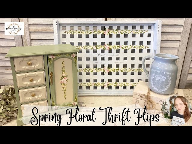 Spring Floral Thrift Flips using IOD Paint Inlays & Transfers |  Shabby Chic Decor | Upcycle