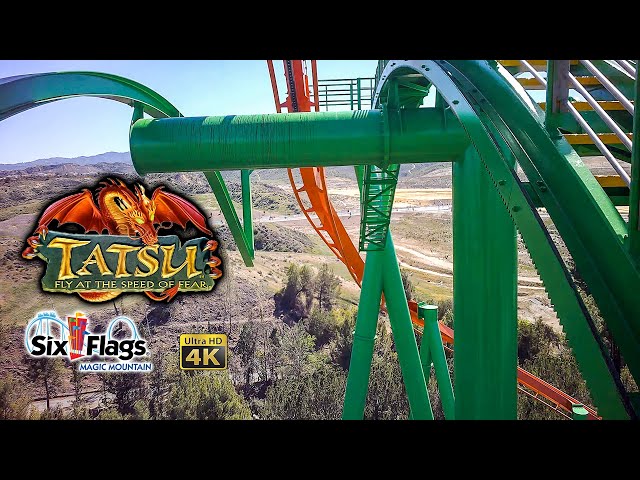 2022 Tatsu Flying Roller Coaster On Ride Front Seat 4K POV Six Flags Magic Mountain