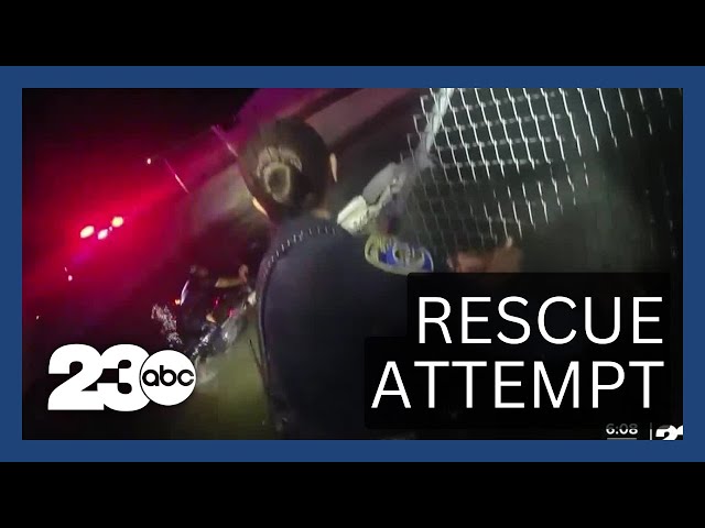 Bakersfield Police body cam footage shows officers attempting to rescue man from canal