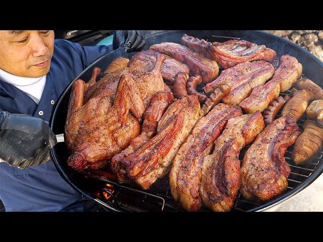 24 hour aged & 5 hour smoked!! Ultimate smoked duck & pork BBQ - Korean street food