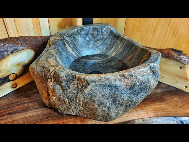 Carving a Natural Stone Sink with Angle Grinder! / Ep105 / Outsider Cabin Build