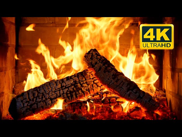 Fireplace at Night 4K 🔥 Cozy Fireplace (10 HOURS). Fireplace video with Burning Logs & Fire Sounds