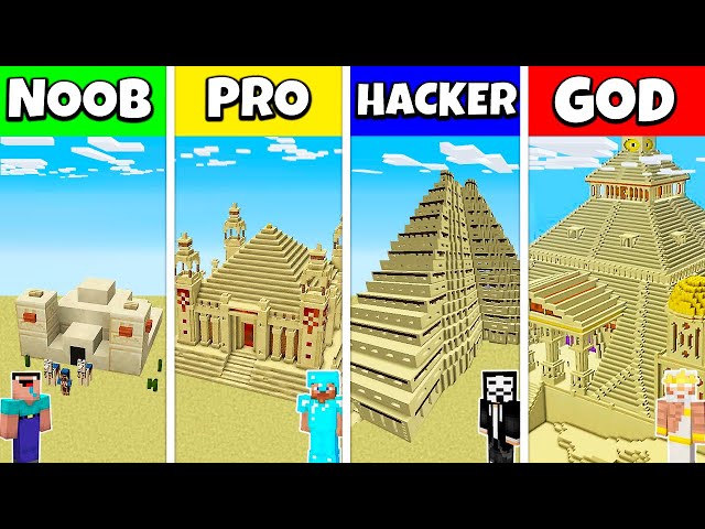 Minecraft Battle: NOOB vs PRO vs HACKER vs GOD: SAND DESERT HOUSE BASE BUILD CHALLENGE / Animation