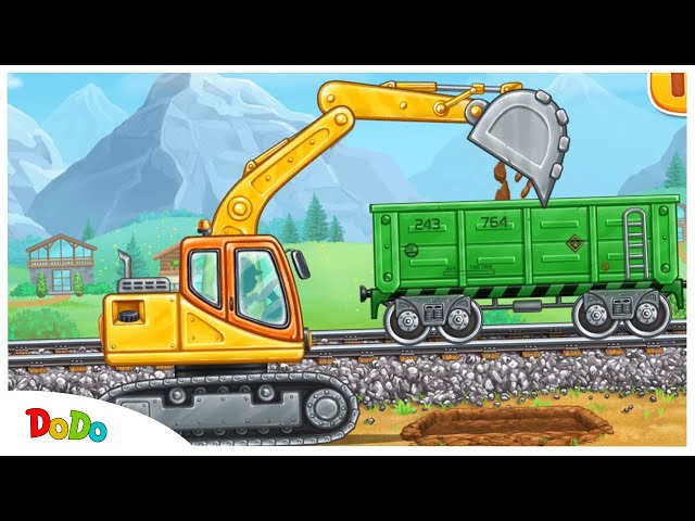 Bagger und Züge bauen Tunnel und Bahnhof | Dodo Kindervideo | Bagger im Einsatz, Bagger Kinder