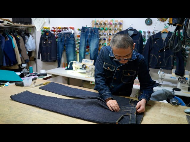 The process by which handmade jeans are made. A Japanese jeans craftsman who sticks to handmade.