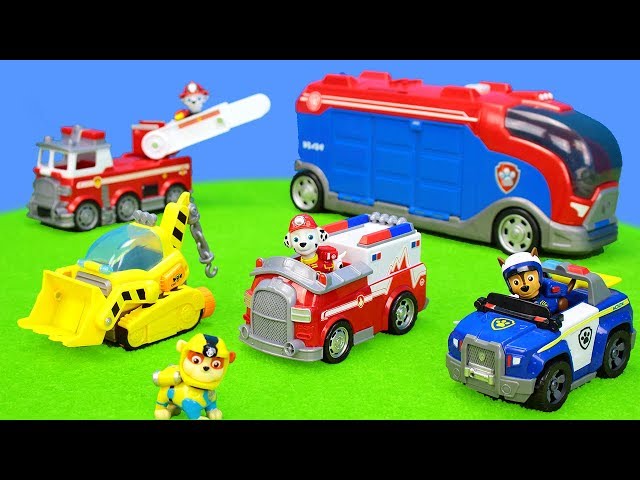 Paw Patrol Toys Unboxing Movie for Kids: Fire Trucks, Police Car, Ambulance & Excavator