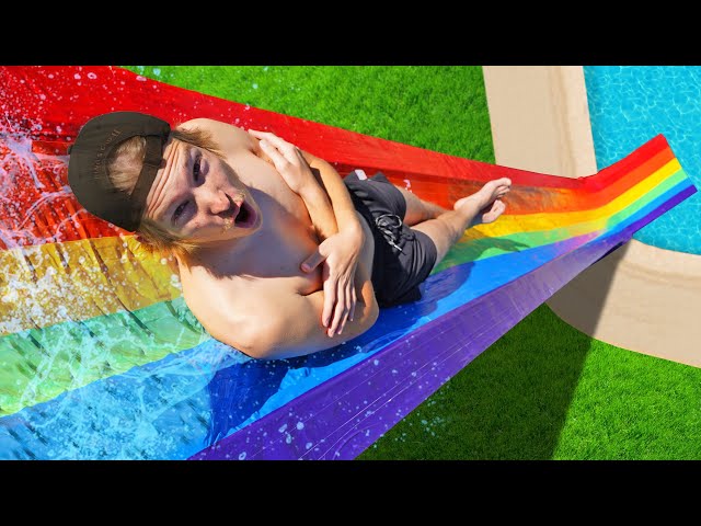 100 Layer Rainbow Duct Tape Water Slide! *BACKYARD WATER PARK*
