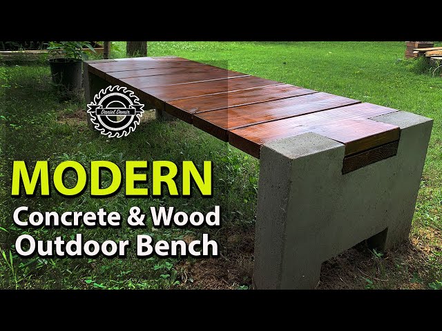 Modern Outdoor Wood and Concrete Bench DIY