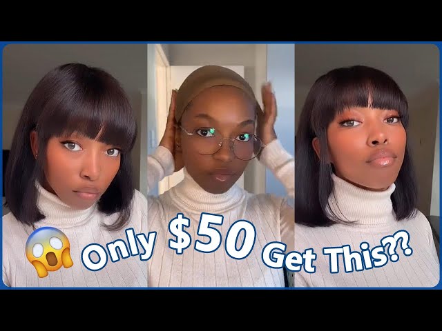 Worth It?😰 #Elfinhair Review, Only $50 For Cute Bob Wig With Bangs!? Glueless Wig Install
