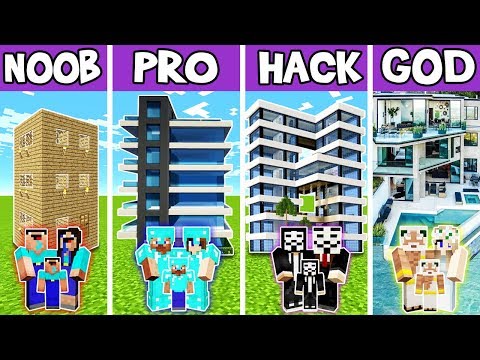 Minecraft: FAMILY FUTURISTIC HOTEL BUILD CHALLENGE - NOOB vs PRO vs HACKER vs GOD in Minecraft