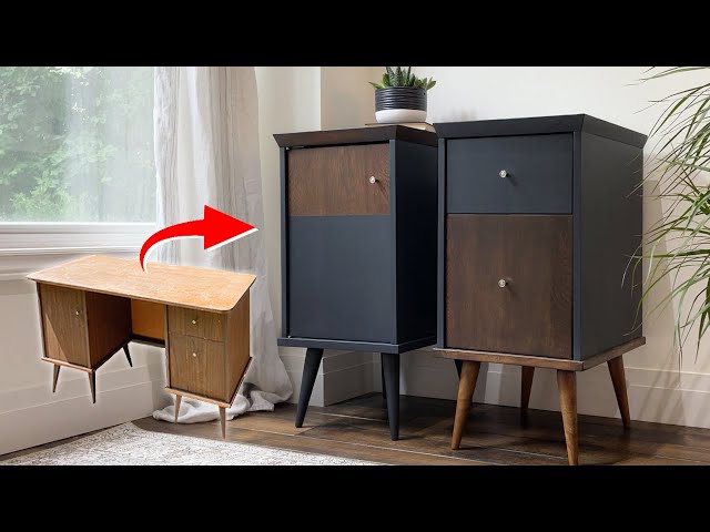 Turning an Old Desk into Mid-Century Modern Nightstands