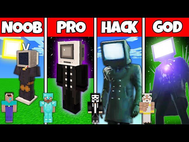 Minecraft Battle: NOOB vs PRO vs HACKER vs GOD! TV MAN SKIBIDI BASE BUILD CHALLENGE Animation