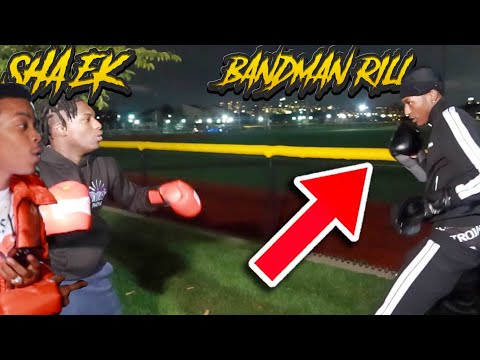 BOXING DRILL RAPPERS IN THE HOOD! *LAST TO GET KNOCKED OUT * BUBA100X VS SHA EK AND BANDMANRILL