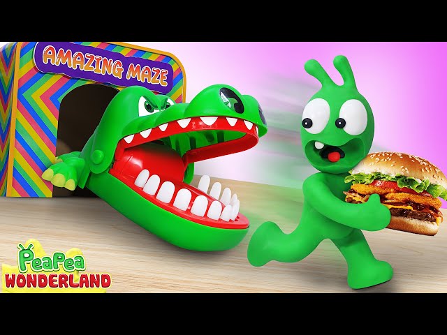 Pea Pea Rescues Giant Burger From Crocodile Dentist Maze | Pea Pea Wonderland - Kids Play