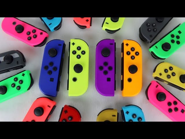 Nintendo Switch Neon Purple (L), Neon Orange (R), and Blue (L) Joy-Cons Unboxing