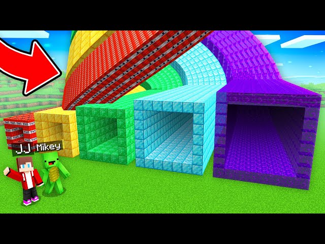 JJ and Mikey Found NEW SPIRTAL TUNNEL of ALL SIZES : TNT, GOLD, PORTAL, EMERALD in Minecraft Maizen!