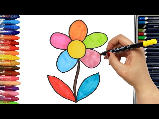 Wie zeichnet man bunte Blume | Ausmalen Kinder | Kindervideos | Malen und Zeichnen für Kinder