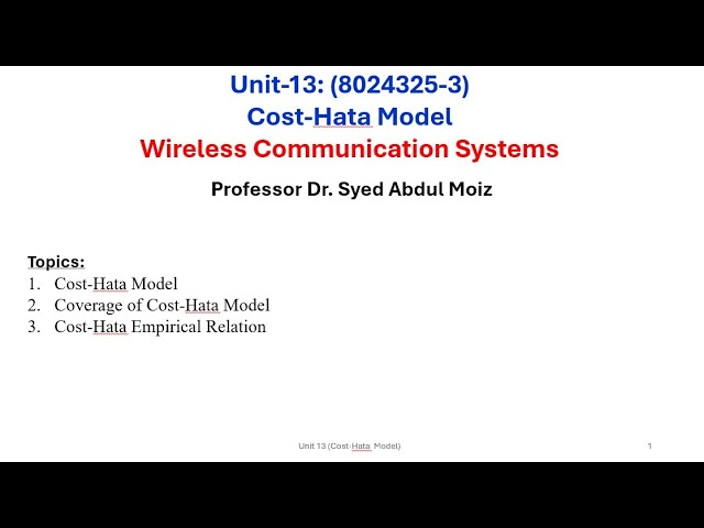 Wireless Communication System Unit 13: Cost 231B Model