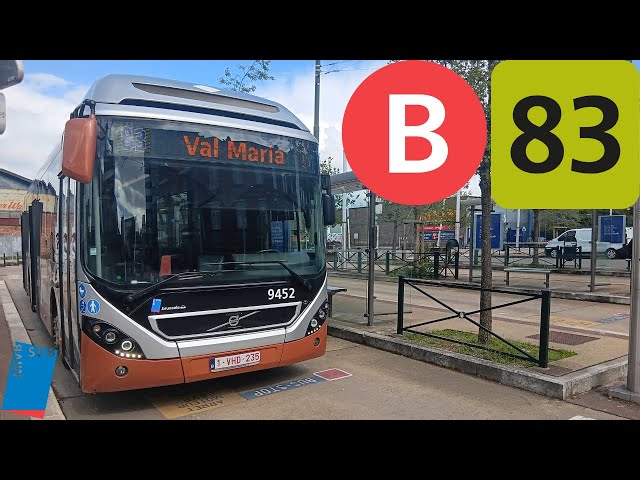 (Bus Stib) Voyage complet ligne 83 Val Maria à Gare Berchem Volvo 7900 Hybrid n°9452.