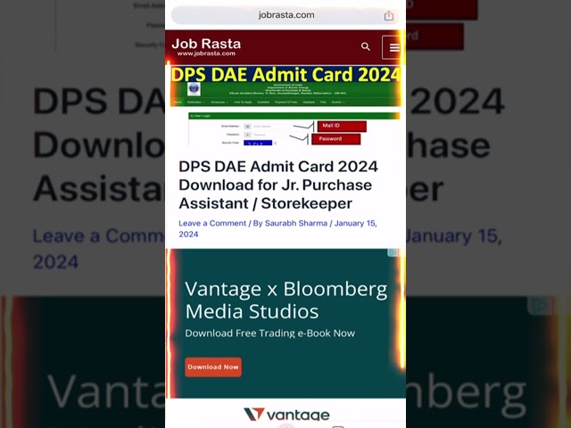 DPS DAE Admit Card 2024 Download for JPA / Storekeeper #shorts #ytshorts  #a24knowledge