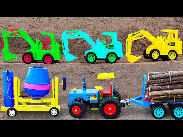 Excavators, trucks for road construction, cranes to help tractors carry timber