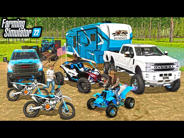 LUXURY CAMPING WITH "THE BOYS!" | LIFTED TRUCKS + RZR | Farming Simulator 22