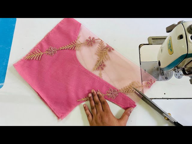 Transi Neck Blouse Design Cutting and Stitching | Net Blouse Back Neck Designs | Net wale Blouse