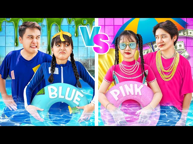 Pink Family Vs Blue Family At Swim Race Challenge - Funny Stories About Baby Doll Family