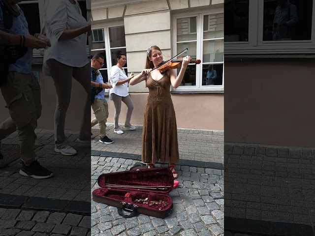 Pretty Violinist Playing in Vilnius, Lithuania