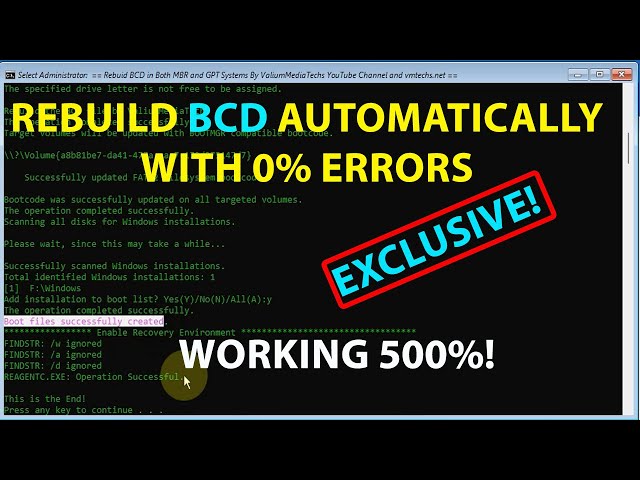 How to Rebuild BCD Automatically to Fix All BCD Blue Screen Problems, BOOTREC & BCDBOOT Errors